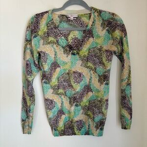 Peter Millar Women’s Abstract 100% merino wool v-neck 3/4 sleeve sweater Small!